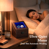 PU Leather Automatic Double Watch Winder With Blue Light - Brown(W177F)#