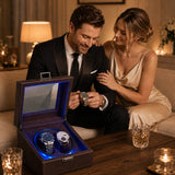 PU Leather Automatic Double Watch Winder With Blue Light - Brown(W177F)#