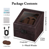 PU Leather Automatic Double Watch Winder With Blue Light - Brown(W177F)#