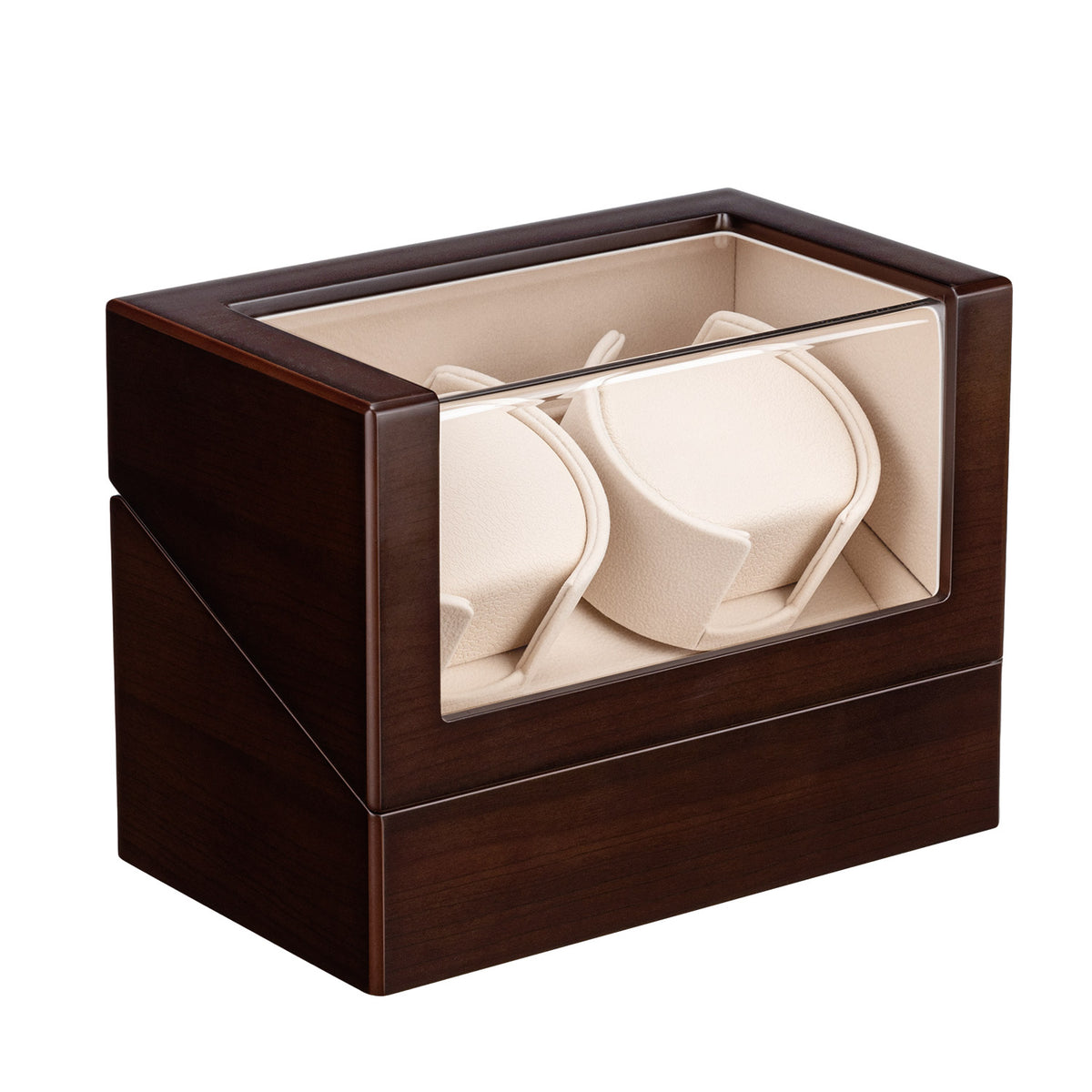 Wood Automatic Double Watch Winder with Blue Light-Walnut Color(#W171R)