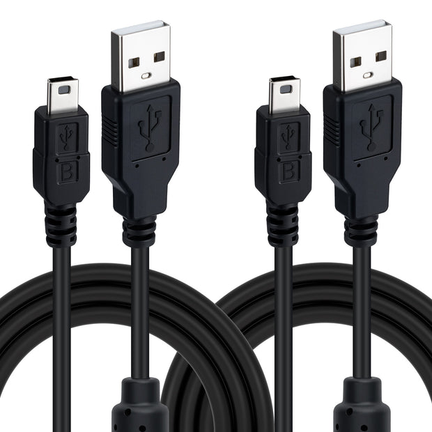Mcbazel 2-pack 3 meter USB till mini USB ström-/laddningskabel för PS3-kontroll/miniport-enhet med anti-interferens magnetring – svart